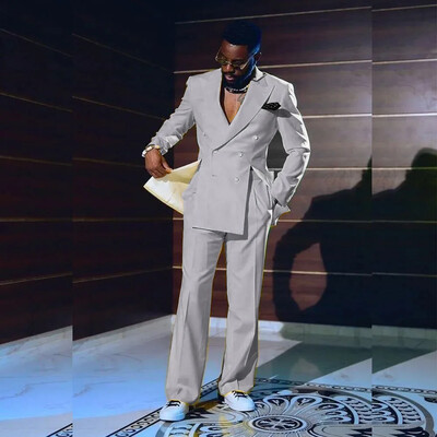 Elegants vīriešu kostīms Vienkrāsains divrindu atloks ar atloku grezna 2-daļīga jaka bikses pilna pasūtījuma kleita