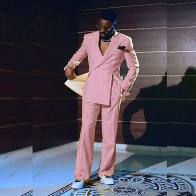 Elegants vīriešu kostīms Vienkrāsains divrindu atloks ar atloku grezna 2-daļīga jaka bikses pilna pasūtījuma kleita