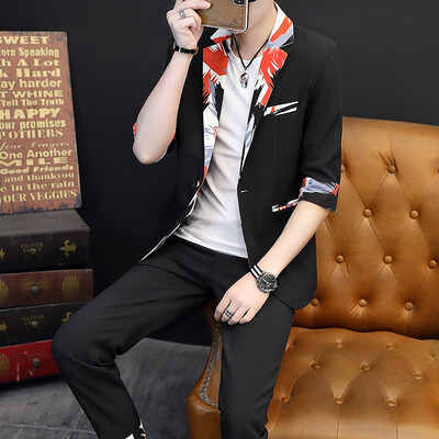 Moda 2024 Vară Slim Fit Costume cu mâneci scurte și blazere și pantaloni Business Casual Subțire Două piese Seturi pentru bărbați Costume de rochie coreeană