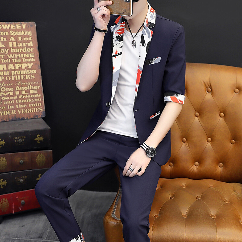 Moda 2024 Vară Slim Fit Costume cu mâneci scurte și blazere și pantaloni Business Casual Subțire Două piese Seturi pentru bărbați Costume de rochie coreeană