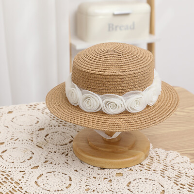 Pălărie de paie pentru părinte-copil Călărie cu găleată pentru plajă, la modă nouă, pălărie de plajă, dantelă cu flori de trandafir, șapci de soare pentru plajă, femei, fete, Panama, copii, pălărie de petrecere