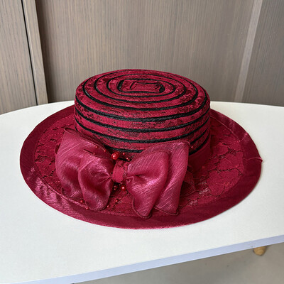 2024 Novi Ladies Fascinators Millinery Crkveni šešir Elegantna čipkana mrežasta mašna Široki obodi Šeširi ravnog vrha Fedora ženske ljetne kape za sunčanje