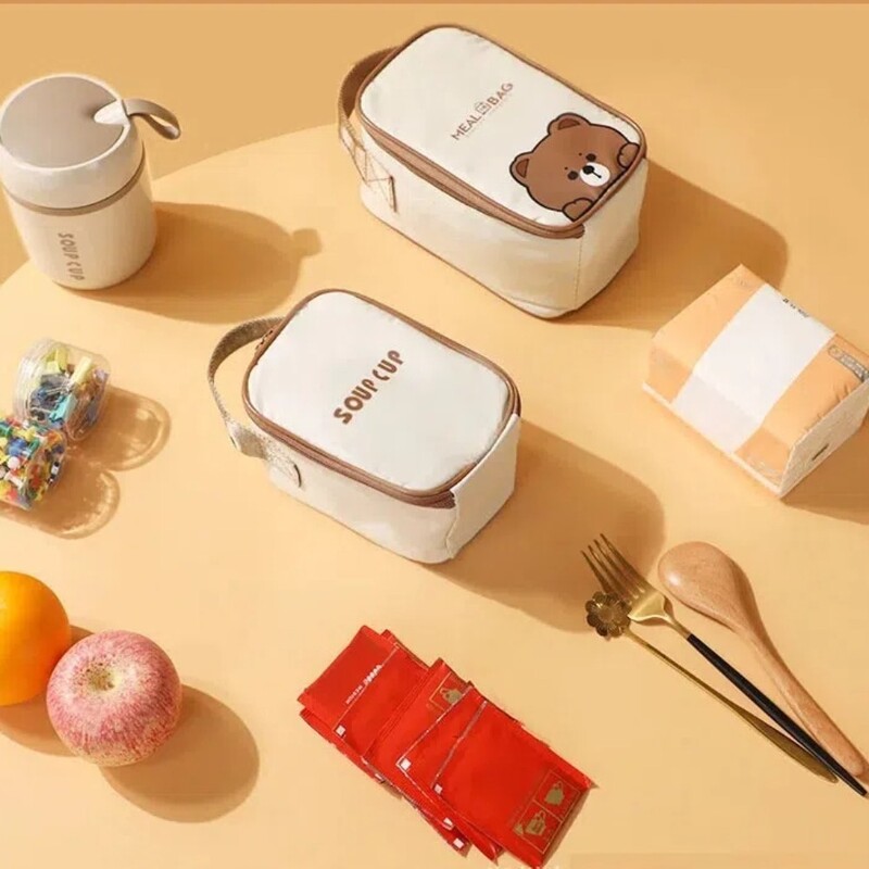 Geantă portabilă cu izolație termică cu urs drăguț, geantă de prânz multifuncțională îngroșată, din folie de aluminiu, pentru adulți