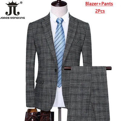 Blejzer prsluk Hlače Boutique Karirano Muško Svečano mladoženja Vjenčanica Usko odijelo 3 kom ili 2 kom Muško ležerno poslovno odijelo Smoking