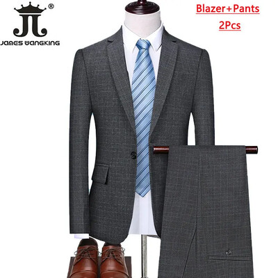Blejzer prsluk Hlače Boutique Karirano Muško Svečano mladoženja Vjenčanica Usko odijelo 3 kom ili 2 kom Muško ležerno poslovno odijelo Smoking