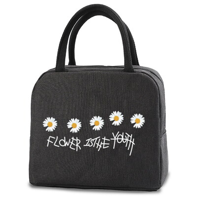 Geantă portabilă pentru prânz, cu izolație termică, cutie de prânz, geantă de mână, cu imprimare cu margarete, husă Bento, container pentru cină, pungi pentru depozitarea alimentelor