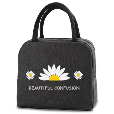 Geantă portabilă pentru prânz, cu izolație termică, cutie de prânz, geantă de mână, cu imprimare cu margarete, husă Bento, container pentru cină, pungi pentru depozitarea alimentelor