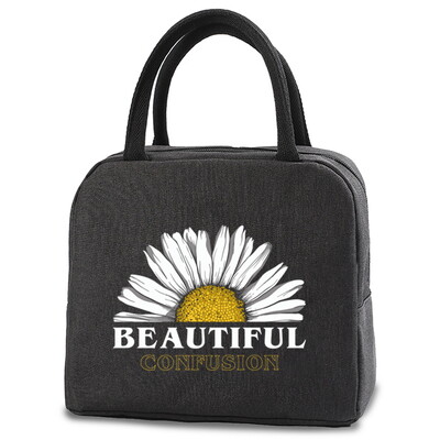 Geantă portabilă pentru prânz, cu izolație termică, cutie de prânz, geantă de mână, cu imprimare cu margarete, husă Bento, container pentru cină, pungi pentru depozitarea alimentelor