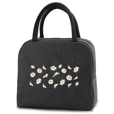 Geantă portabilă pentru prânz, cu izolație termică, cutie de prânz, geantă de mână, cu imprimare cu margarete, husă Bento, container pentru cină, pungi pentru depozitarea alimentelor