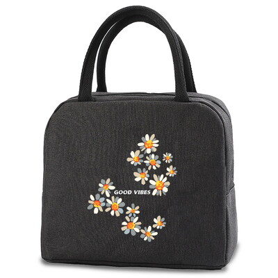 Geantă portabilă pentru prânz, cu izolație termică, cutie de prânz, geantă de mână, cu imprimare cu margarete, husă Bento, container pentru cină, pungi pentru depozitarea alimentelor