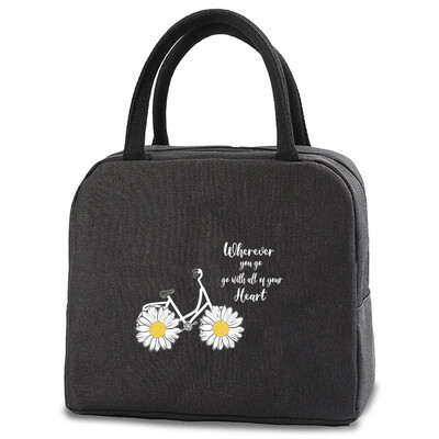 Geantă portabilă pentru prânz, cu izolație termică, cutie de prânz, geantă de mână, cu imprimare cu margarete, husă Bento, container pentru cină, pungi pentru depozitarea alimentelor
