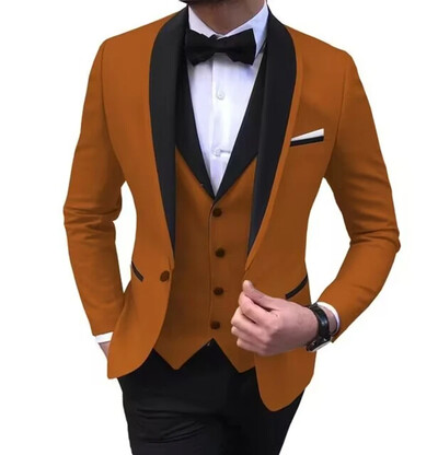 Masīvs vīriešu trīsdaļīgs kāzu uzvalks ar vienu pogu Šalle Atloks Jaka Veste Bikses vakariņām Līgavainis Smokingi Slim Fit Formāli biznesa kostīmi
