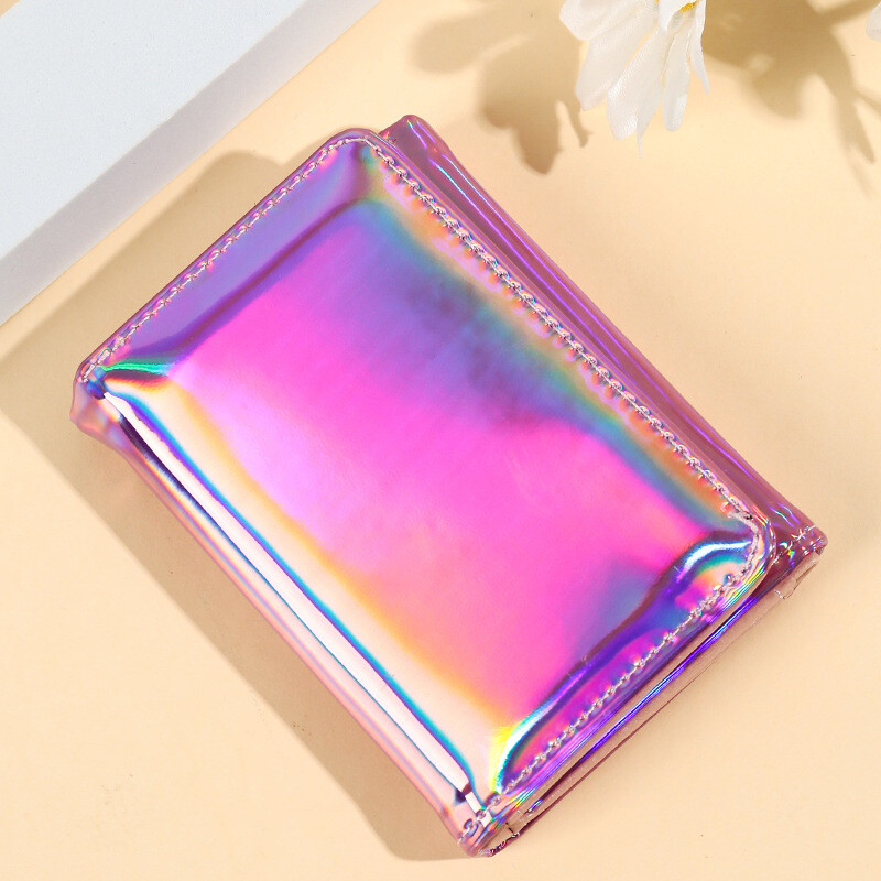 Korejska verzija novog jednostavnog i personaliziranog modernog jednobojnog laserskog gradijenta trostruke željezne kopče višenamjenskog studentskog kratkog novčanika za žene