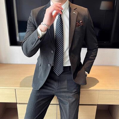 (Jakna + hlače) Luksuzni brend Boutique Jednobojni Muški ležerni poslovni ured Odijelo Mladoženja Vjenčanica Party Blazer Hlače