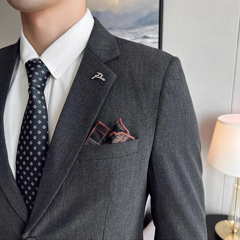 (Jakna + hlače) Luksuzni brend Boutique Jednobojni Muški ležerni poslovni ured Odijelo Mladoženja Vjenčanica Party Blazer Hlače