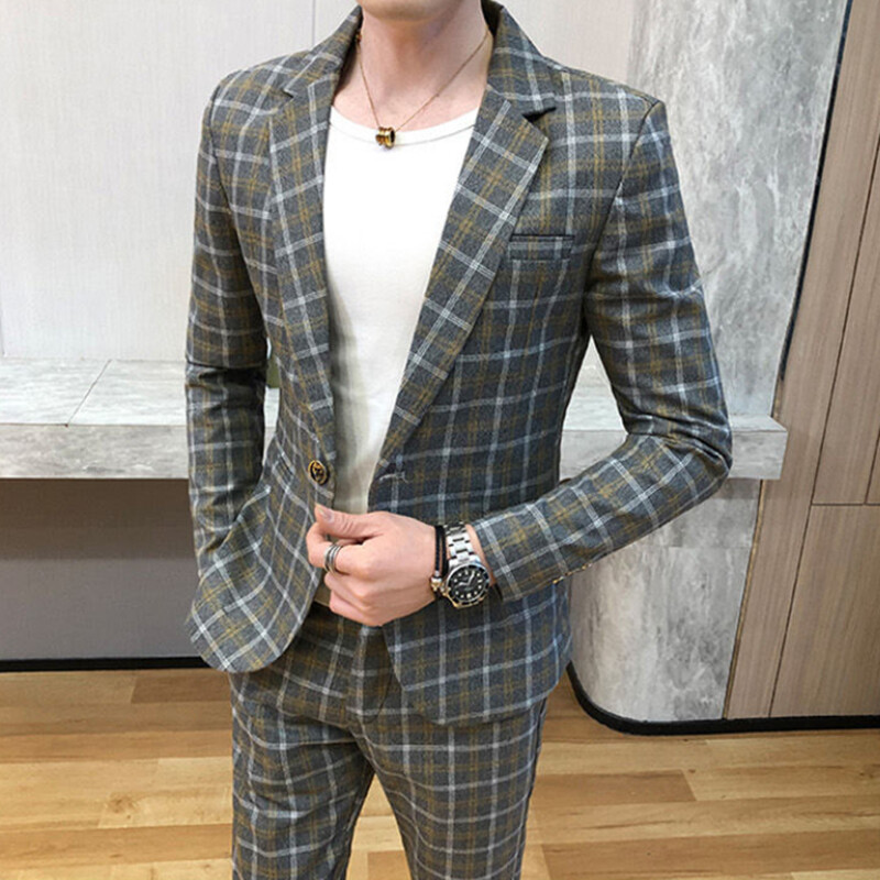 2024 de primăvară nou pentru bărbați (costum + pantaloni) versiune coreeană subțire modă arătos tendință stilist social tip set din două piese