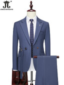 ( Jachetă + Pantaloni ) Boutique Fashion Culoare uni Rochie de mireasă cu piept dublu Costum de mire Set două piese Costum de afaceri casual pentru bărbați