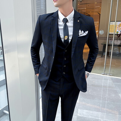 Muško odijelo Odijelo Sako haljina (odijelo + prsluk + hlače) 2024 Elegantan i zgodan komplet engleski karirani trodijelni komplet M-5XL