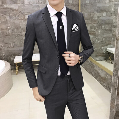 Elegants vīrieša uzvalks (žakete + bikses) vīriešu modes biznesa korejiešu versija, šauri pieguļošs kāzu profesionālis džentlmeņu uzvalks, vīriešu uzvalks