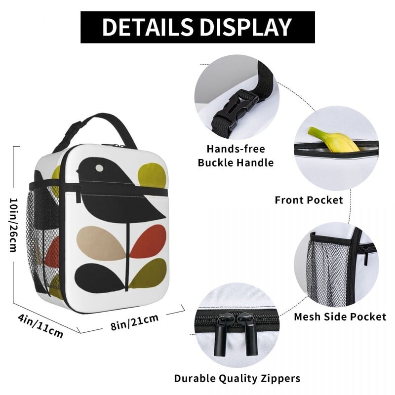 Orla Kiely stiebas ir paukščiai izoliuoti priešpiečių krepšiai kempingo kelionei Skandinaviško stiliaus nešiojamas aušintuvas, terminis Bento Box, moteriškas vaikams