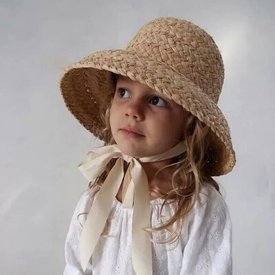 Pălărie de paie cu boruri late pentru femei Pălărie de soare țesută de vară Pălărie de plajă cu boruri supradimensionate Sărbători Copii de vară Căciuli de soare casual