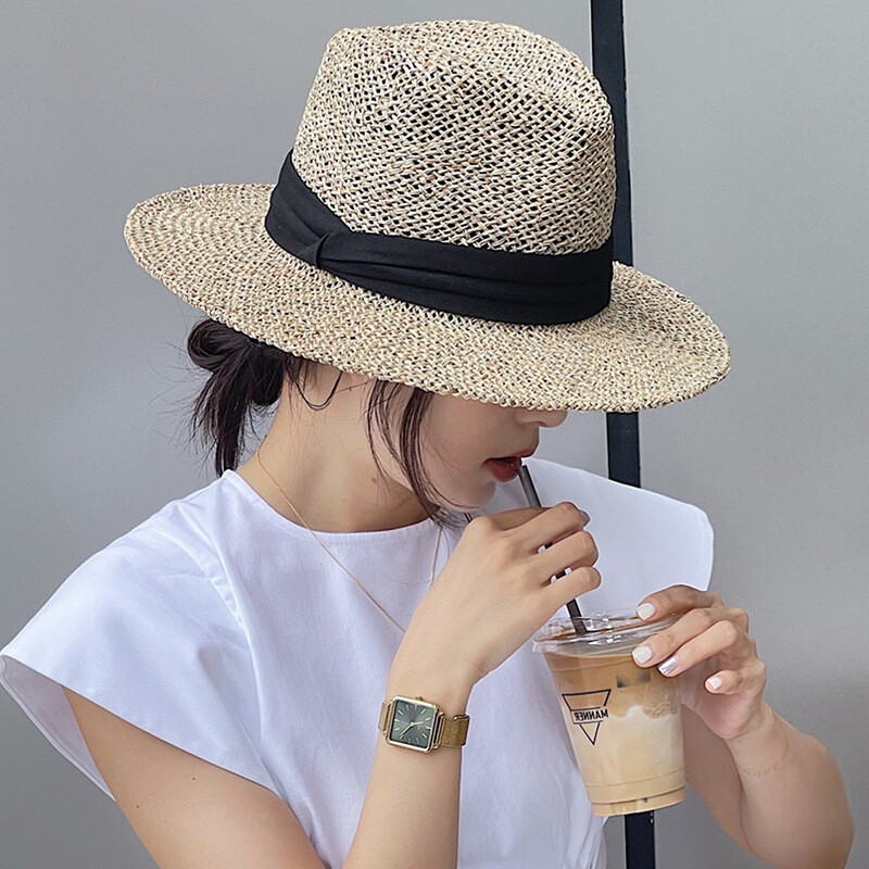 Καλοκαιρινό καπέλο για γυναίκες Αναπνεύσιμο κούφιο καπέλο Panama για άντρες Καπέλο για διακοπές στην παραλία Ψάθινο καπέλο αντηλιακό καπέλο Sombrero Hombre
