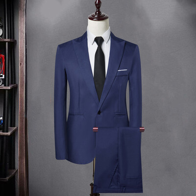 2 bucăți/set toamnă iarnă pentru bărbați blazer cu rever cu mânecă lungă cu buzunare cu un singur buton costum bărbați haină slim fit cu umăr complet ținută masculină