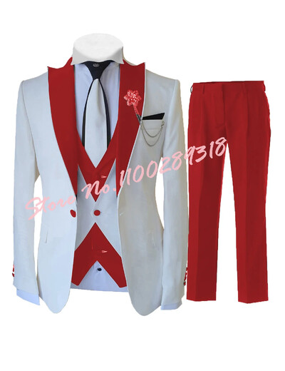 2024 Costume albe personalizate pentru bărbați Set 3 piese Slim Fit Nunta formală Cel mai bun bărbat Mire Tuxedo Moda de lux (Blazer+Vest+Pantaloni)