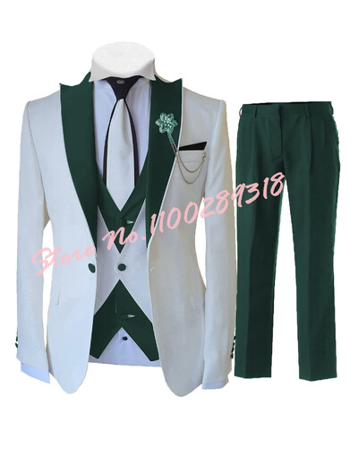 2024 Costume albe personalizate pentru bărbați Set 3 piese Slim Fit Nunta formală Cel mai bun bărbat Mire Tuxedo Moda de lux (Blazer+Vest+Pantaloni)