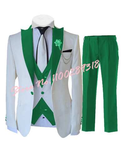 2024 Costume albe personalizate pentru bărbați Set 3 piese Slim Fit Nunta formală Cel mai bun bărbat Mire Tuxedo Moda de lux (Blazer+Vest+Pantaloni)