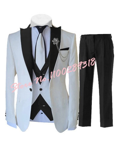 2024 Costume albe personalizate pentru bărbați Set 3 piese Slim Fit Nunta formală Cel mai bun bărbat Mire Tuxedo Moda de lux (Blazer+Vest+Pantaloni)