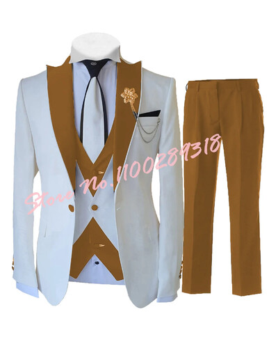 2024 Costume albe personalizate pentru bărbați Set 3 piese Slim Fit Nunta formală Cel mai bun bărbat Mire Tuxedo Moda de lux (Blazer+Vest+Pantaloni)