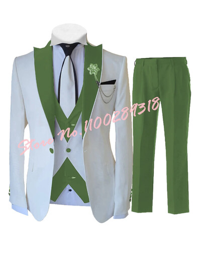2024 Costume albe personalizate pentru bărbați Set 3 piese Slim Fit Nunta formală Cel mai bun bărbat Mire Tuxedo Moda de lux (Blazer+Vest+Pantaloni)
