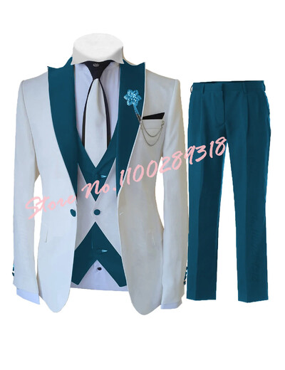 2024 Costume albe personalizate pentru bărbați Set 3 piese Slim Fit Nunta formală Cel mai bun bărbat Mire Tuxedo Moda de lux (Blazer+Vest+Pantaloni)