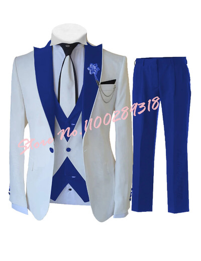 2024 Costume albe personalizate pentru bărbați Set 3 piese Slim Fit Nunta formală Cel mai bun bărbat Mire Tuxedo Moda de lux (Blazer+Vest+Pantaloni)