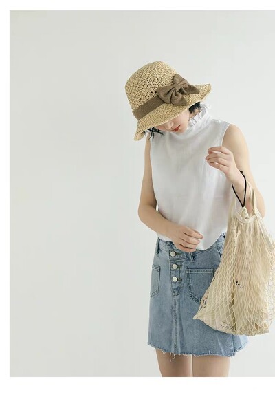 2023 m. vasaros kepurė nuo saulės Bow Skrybėlė nuo saulės Moterų vasaros Panamos šiaudinės kepurės Moteriškos paplūdimio kepurė Vasarinė kepurė nuo UV spindulių blokuojanti kepurė moterims