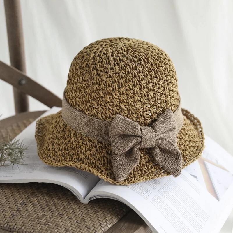 2023 m. vasaros kepurė nuo saulės Bow Skrybėlė nuo saulės Moterų vasaros Panamos šiaudinės kepurės Moteriškos paplūdimio kepurė Vasarinė kepurė nuo UV spindulių blokuojanti kepurė moterims