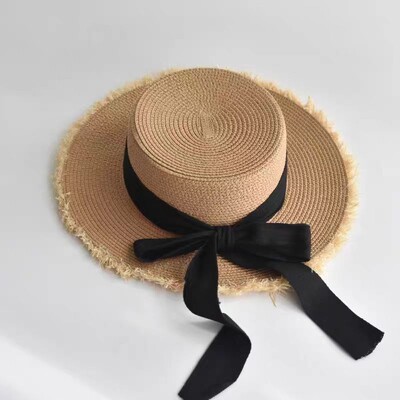 Pălărie de paie pentru soare, vară, pe malul mării, ieșire de vacanță, șapcă cu boruri late, țesut pe plajă, pălărie de soare anti-ultraviolete, șapci cu fundă