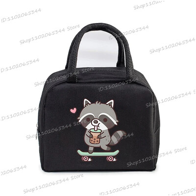 Prijenosna torbica s crtanim filmom za pizzu i rakuna, termo kutija za ručak, torba za žene, studentice, bento, izolacijske torbe za pohranu, torba za ručak za djecu