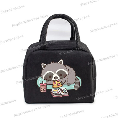 Prijenosna torbica s crtanim filmom za pizzu i rakuna, termo kutija za ručak, torba za žene, studentice, bento, izolacijske torbe za pohranu, torba za ručak za djecu