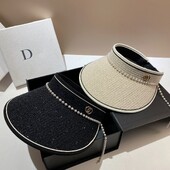 Protecție solară cu perle de lux Panama Vară Femei Pălărie de soare goală cu boruri mari Protecție UV în aer liber Parasolar de plajă