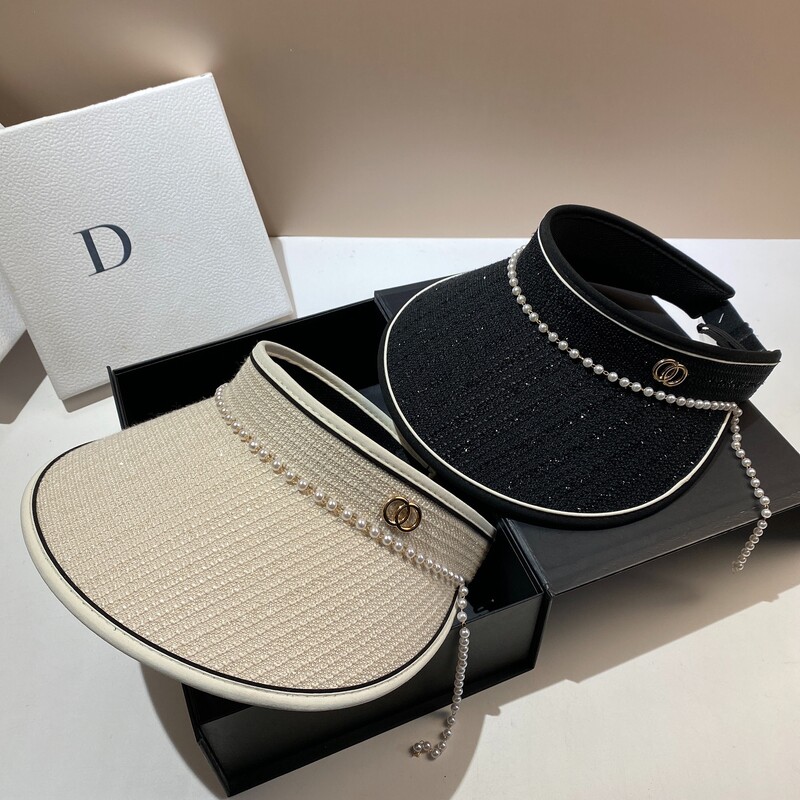 Protecție solară cu perle de lux Panama Vară Femei Pălărie de soare goală cu boruri mari Protecție UV în aer liber Parasolar de plajă