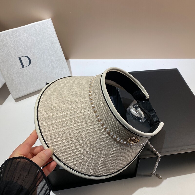 Protecție solară cu perle de lux Panama Vară Femei Pălărie de soare goală cu boruri mari Protecție UV în aer liber Parasolar de plajă