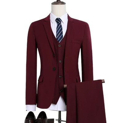 Costume pentru bărbați Nuntă 3 bucăți 2 set complet de înaltă calitate, elegante, de lux, veste de modă, vestă, pantaloni, blaze, 2024, costume formale pentru adulți