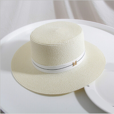 Pălărie de soare cu vârf plat pentru femei, la modă nouă, pălărie de paie cu literă M de vară, șapci cu viziere de vară, șapci de protecție solară pentru doamne, pălării de plajă, pălării de călătorie