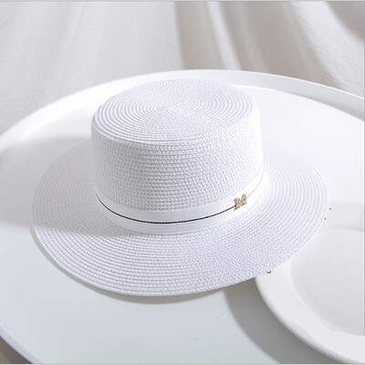 Pălărie de soare cu vârf plat pentru femei, la modă nouă, pălărie de paie cu literă M de vară, șapci cu viziere de vară, șapci de protecție solară pentru doamne, pălării de plajă, pălării de călătorie