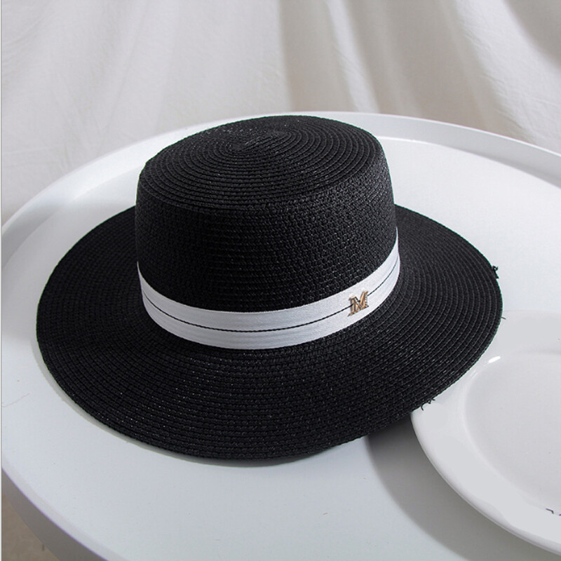 Pălărie de soare cu vârf plat pentru femei, la modă nouă, pălărie de paie cu literă M de vară, șapci cu viziere de vară, șapci de protecție solară pentru doamne, pălării de plajă, pălării de călătorie