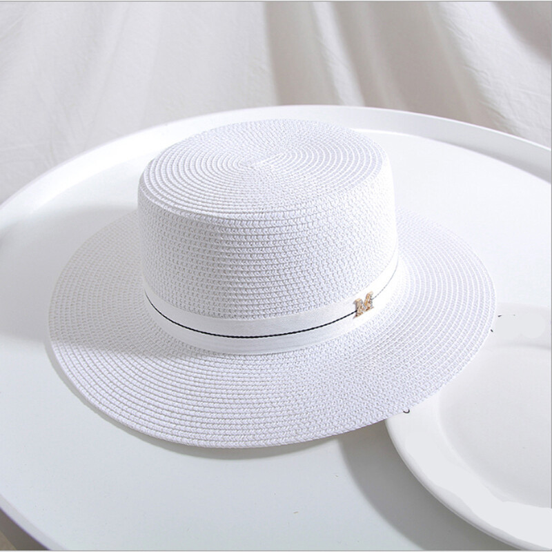 Pălărie de soare cu vârf plat pentru femei, la modă nouă, pălărie de paie cu literă M de vară, șapci cu viziere de vară, șapci de protecție solară pentru doamne, pălării de plajă, pălării de călătorie