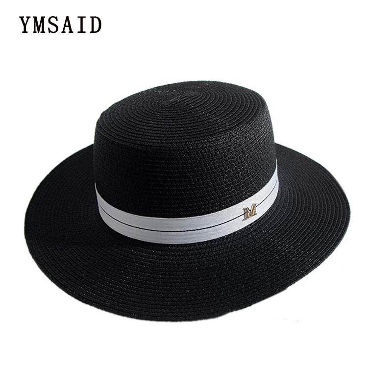 Pălărie de soare cu vârf plat pentru femei, la modă nouă, pălărie de paie cu literă M de vară, șapci cu viziere de vară, șapci de protecție solară pentru doamne, pălării de plajă, pălării de călătorie