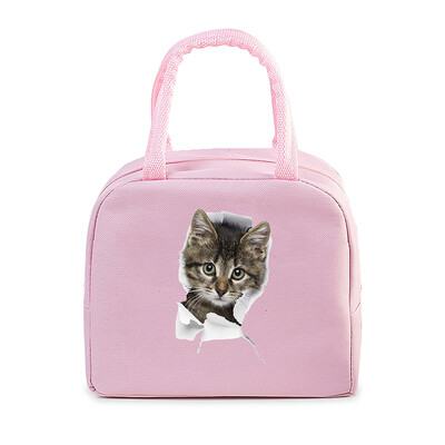 Cartoon 3D Cat Print Femei Bărbați Geantă de prânz Moda Animale Pisicuțe Genți portabile termoizolante Copii de școală Geantă de mână cu alimente multifuncționale
